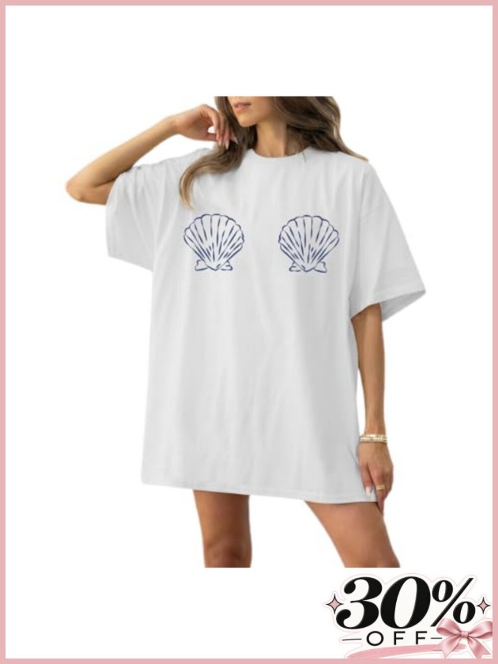 Oversized Seashell Graphic Summer Tee for Women Hawaiian Vacation Top